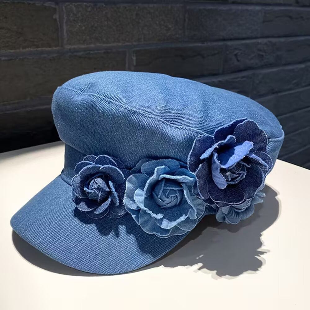 Blue Denim Floral Cadet Hat